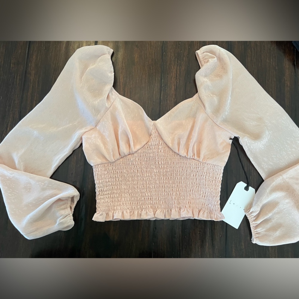 Leith Smocked Long sleeve Blouse in Pink Smoke - size XS